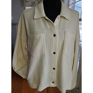 Thread & Supply Jacket Womens L  Large Cream Long Sleeve Pockets Collared Button